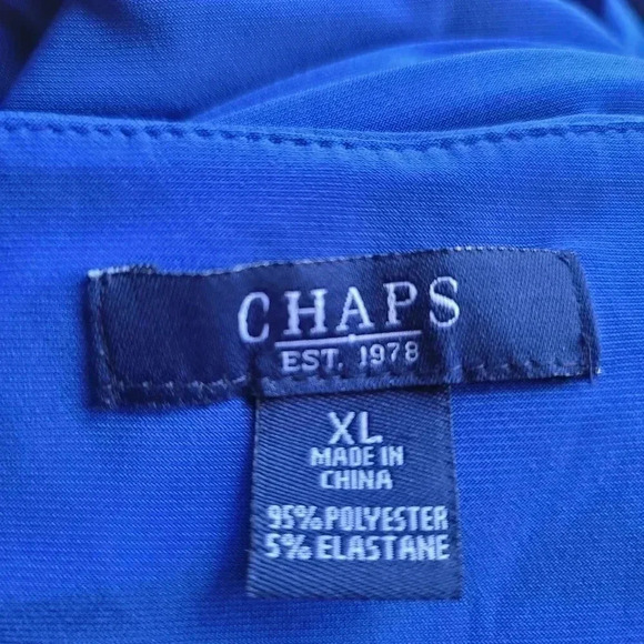 Chaps Long Sleeve Blue Midi Dress Women's Stretch Ruched Hips Waterfall Neck XL - Picture 8 of 10